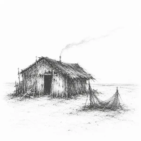 A lone fishing hut on the dunes
