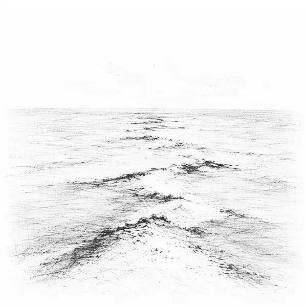 A chain of sandbanks reaching toward the horizon