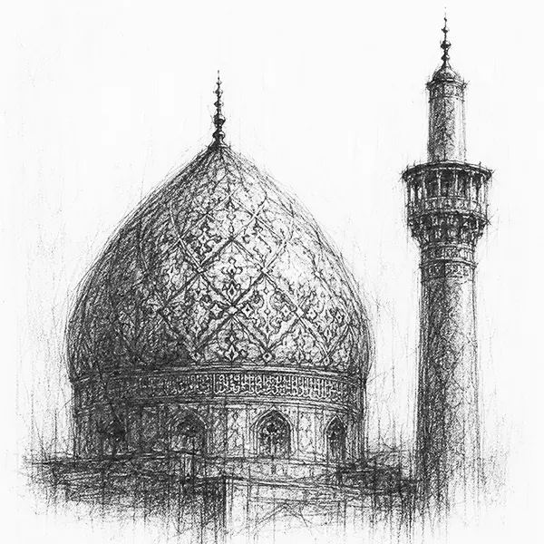 Charcoal sketch of a tiled dome and minarets