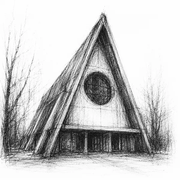 steep angular A-frame transitional cathedral of Christchurch