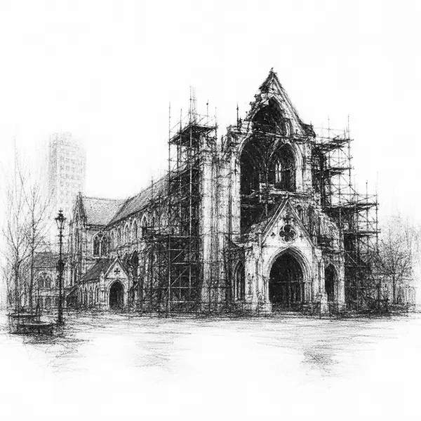 broken stone Gothic cathedral of Christchurch