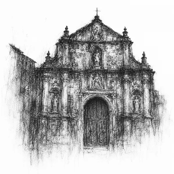 baroque stone church façade in the old walled Spanish district in Manila