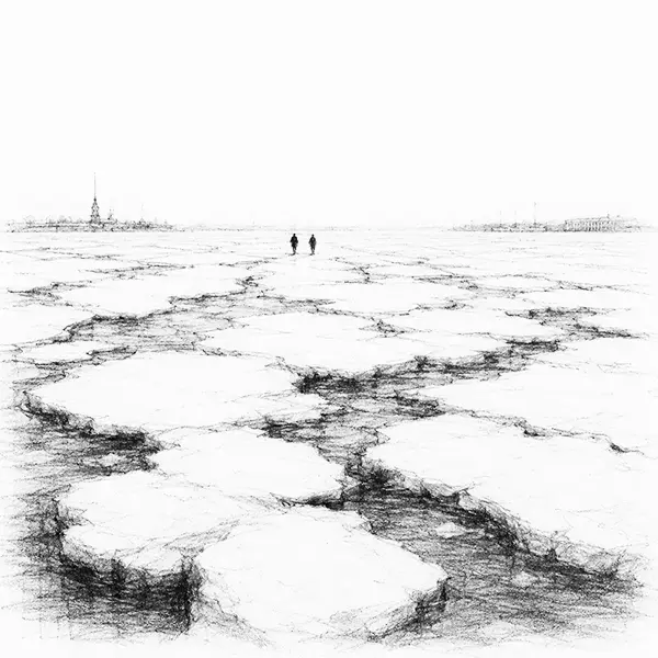 the frozen river breaking up into pale slabs - St. Petersburg