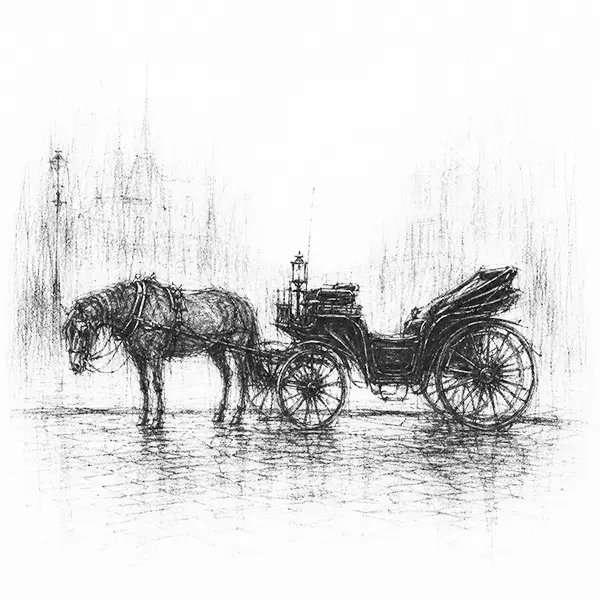 Horse-drawn fiaker carriage waiting on cobblestones