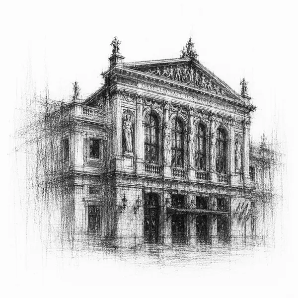Ornate gilded concert-hall façade of Vienna