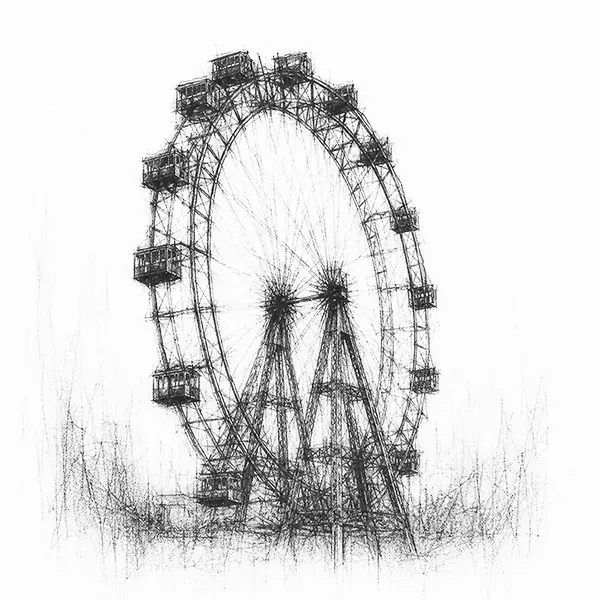 Charcoal sketch of the giant Ferris wheel of the Prater in Vienna